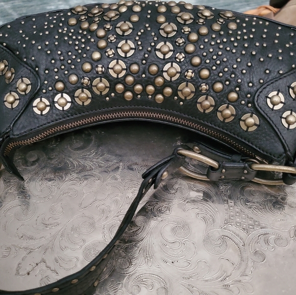 Cole Haan purse black stud leather Harley Davidson - Picture 4 of 17